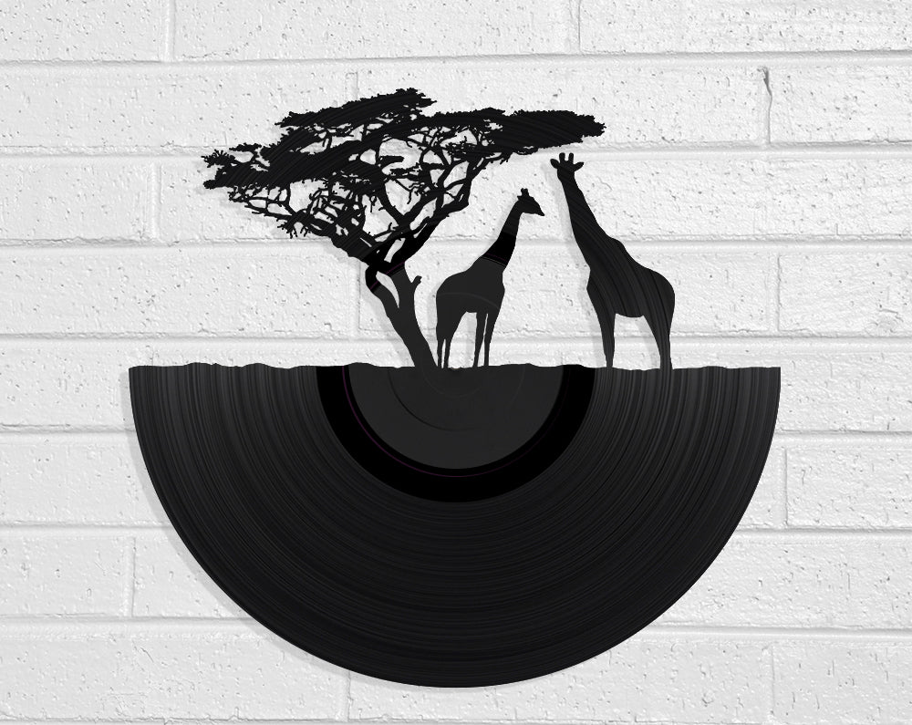 African Giraffes Vinyl Record Art Vinyl Revamp - Vinyl Record Art