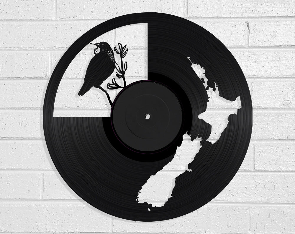 NZ Map & Tui Vinyl Record Art Vinyl Revamp - Vinyl Record Art
