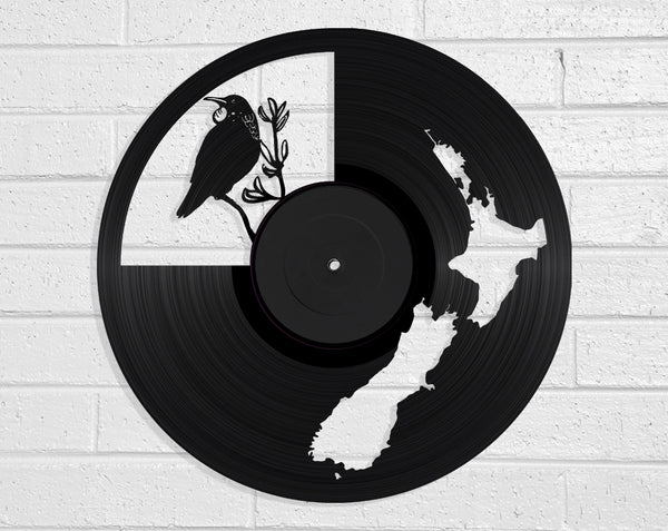 NZ Map & Tui Vinyl Record Art Vinyl Revamp - Vinyl Record Art