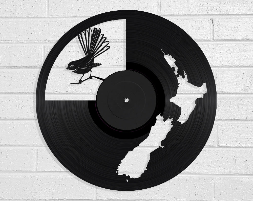 NZ Map & Fantail Vinyl Record Art Vinyl Revamp - Vinyl Record Art