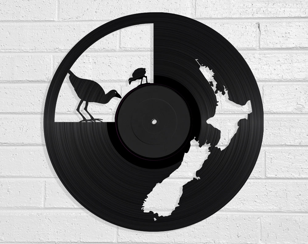 NZ Map & Pukeko Vinyl Record Art Vinyl Revamp - Vinyl Record Art