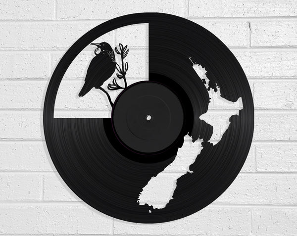 NZ Map & Tui Vinyl Record Art Vinyl Revamp - Vinyl Record Art 