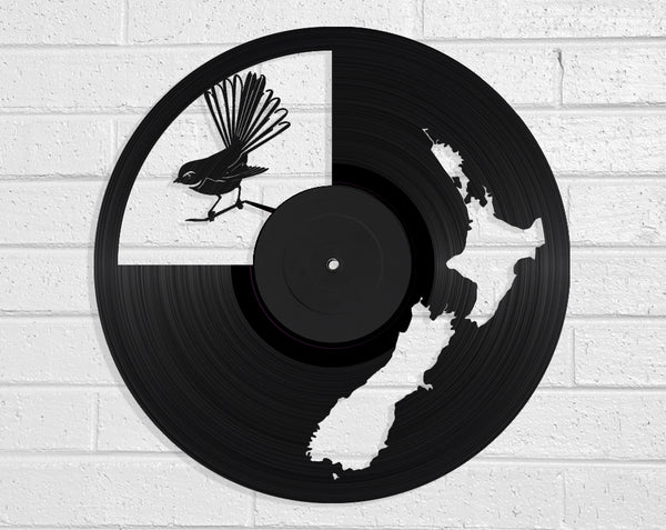 NZ Map & Fantail Vinyl Record Art Vinyl Revamp - Vinyl Record Art 