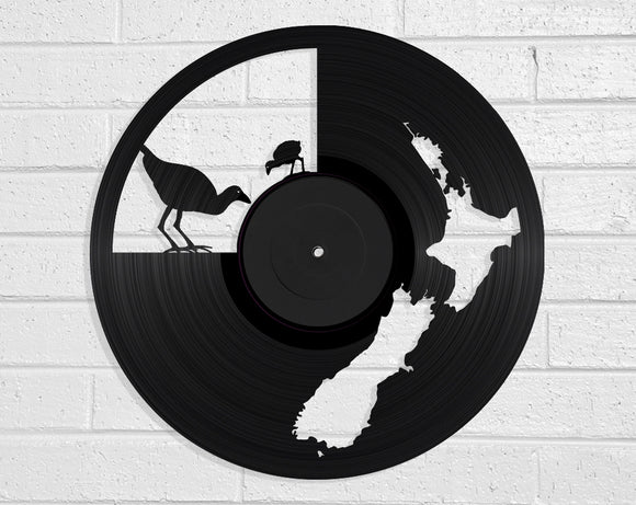 NZ Map & Pukeko Vinyl Record Art Vinyl Revamp - Vinyl Record Art 
